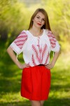 Ie romaneasca Furca brodata manual cu fir rosu bluza traditionala zona Gorj