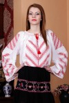 Ie romaneasca Furca Mare  brodata cu fir rosu bluza traditionala zona Gorj
