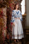 Ie romaneasca maneca lunga Bogatie brodata cu fir albastru bluza traditionala lucrata manual