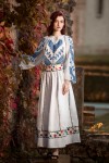 Ie romaneasca maneca lunga Bogatie brodata cu fir albastru bluza traditionala lucrata manual