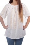 Ie maneca scurta Alina bluza traditionala brodata manual cu fir de matase alb si auriu cu sabace Ie maneca scurta Alina bluza traditionala brodata manual cu fir de matase alb si auriu cu sabace