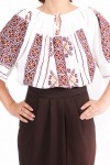 Ie romaneasca maneca scurta Corina fir grena si bej bluza traditionala lucrata manual Ie romaneasca maneca scurta Corina fir grena si bej bluza traditionala lucrata manual