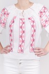 Ie maneca scurta Flori de Primavara brodata cu fir mov si roz bluza traditionala zona Muntenia Ie maneca scurta Flori de Primavara brodata cu fir mov si roz bluza traditionala zona Muntenia