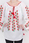 Ie romaneasca maneca lunga Floare de Maces fir rosu verde lucrata manual zona Banat