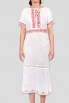 Rochie traditionala maneca scurta Giulia cusuta manual cu rosu